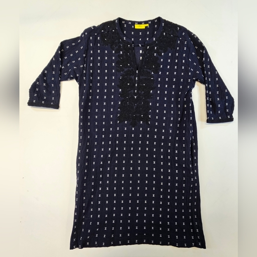 Roller Rabbit Navy Embroidered Cotton Mini Dress Women's Small
